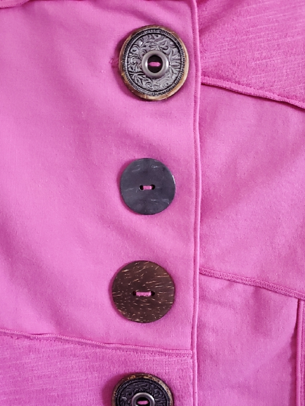 Neon Budha Pink Patched Large Button-Front Cotton Blazer Sz S Quirky Boho Artsy - Picture 4 of 14